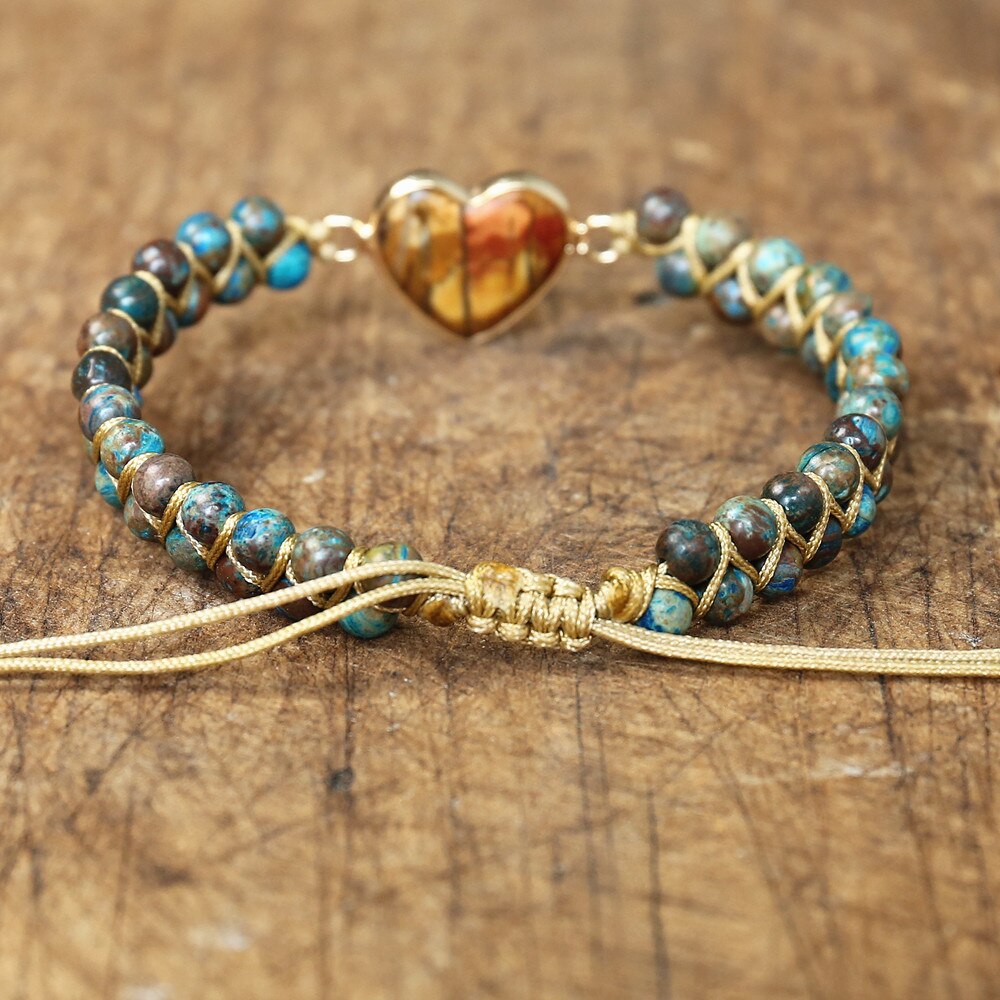 Bracelet Yoga en Agate bleue "Harmonie & Apaisement" - Coeur