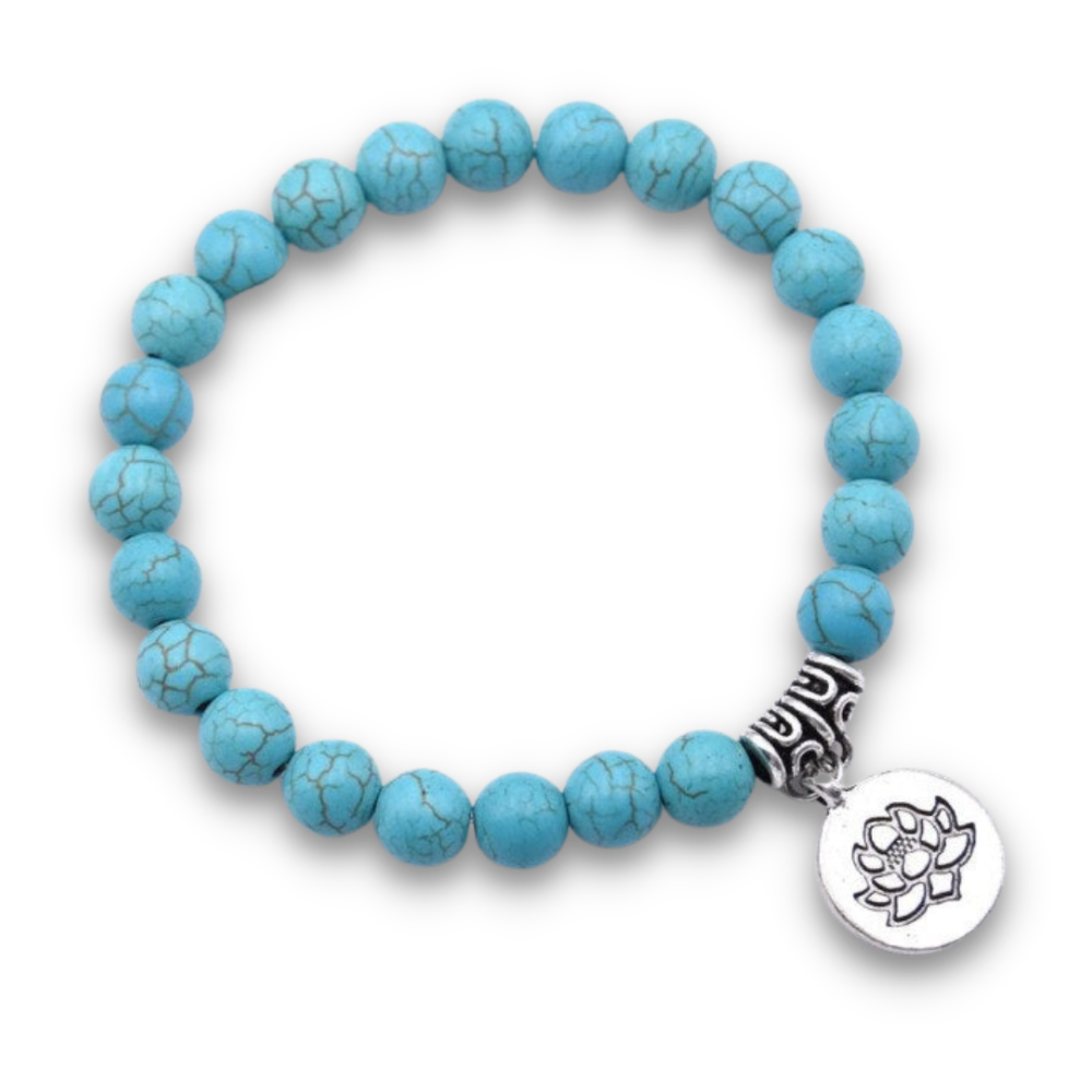 Bracelet Yoga en Turquoise bleue "Sérénité & Bien être" - Fleur de lotus