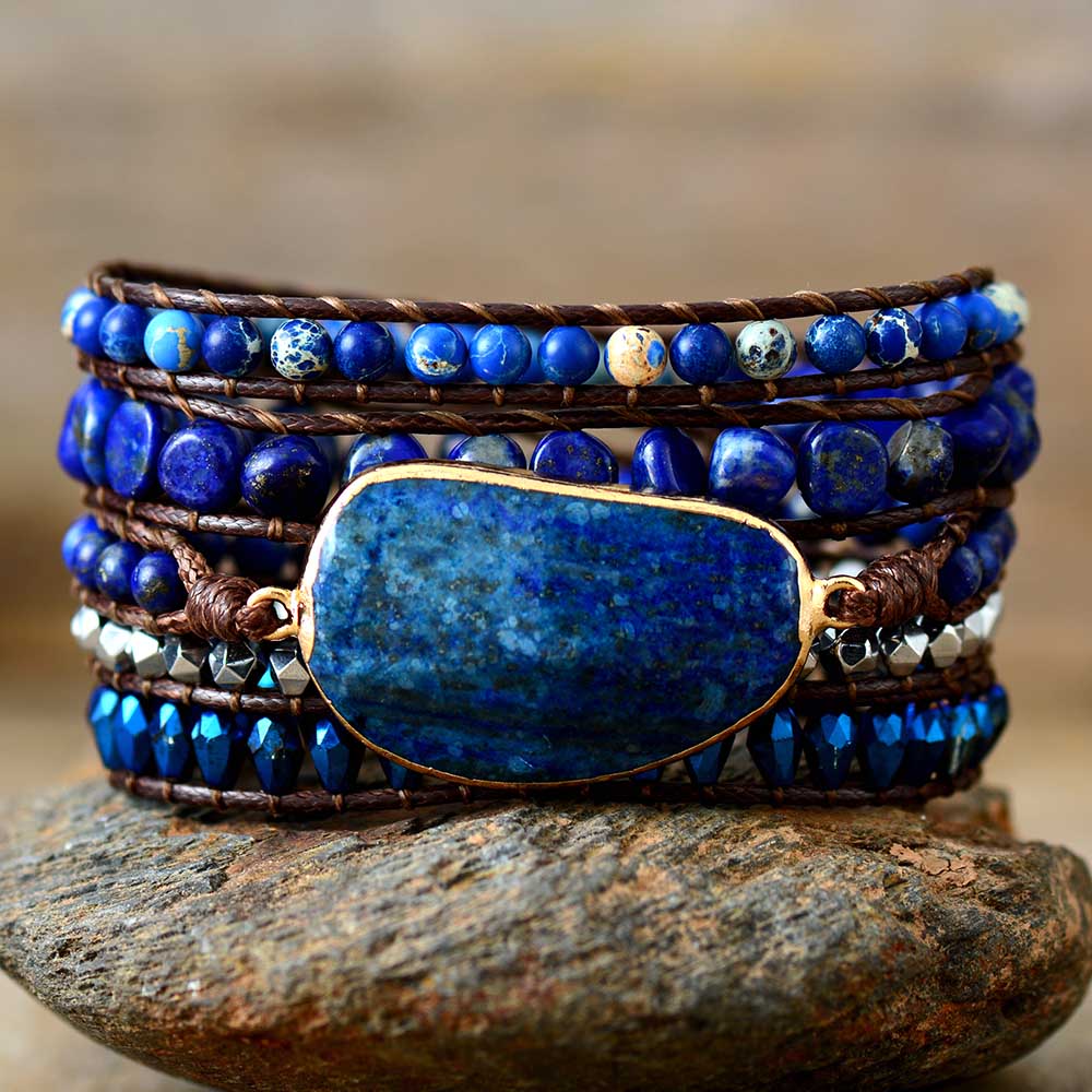 Bracelet Bohémien en Lapis Lazuli "Santé & Harmonie" - Cabochon